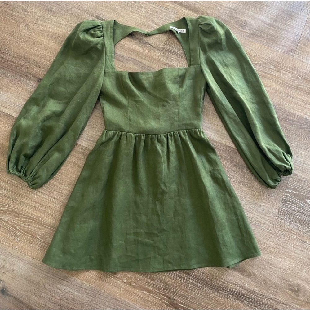 Reformation Brodie Linen Mini Dress in Green Fern